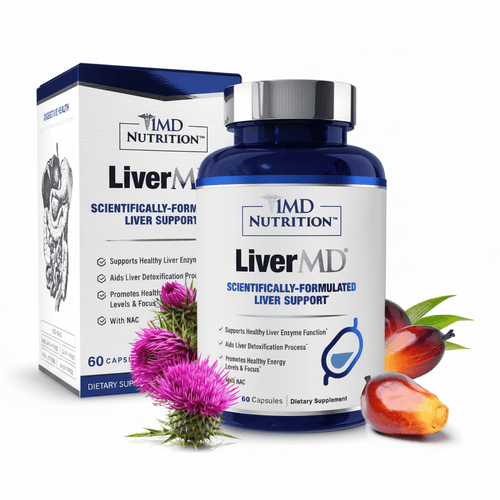 1MD Nutrition LiverMD Liver Health Support Silymarin Artichoke ALCAT 60 Capsules - Hamxi