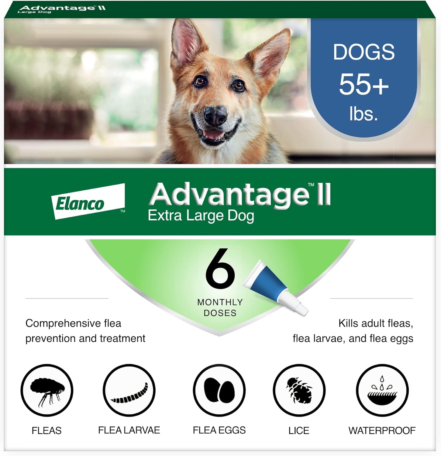 Advantage II Extra Large Dog Flea Treatment Over 55 lbs 6-Month - Hamxi