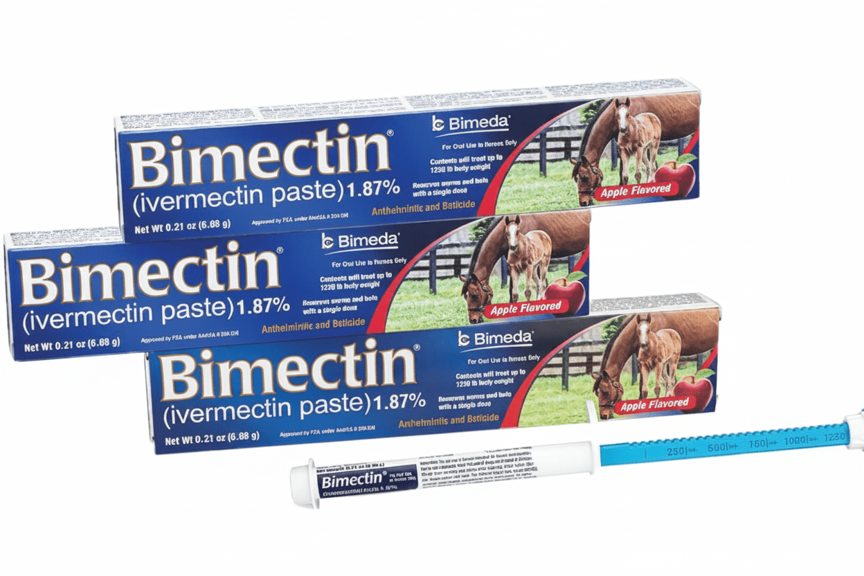 Bimectin Ivermectin Paste 1.87% Horse Dewormer Apple Flavor 3-Pack - Hamxi