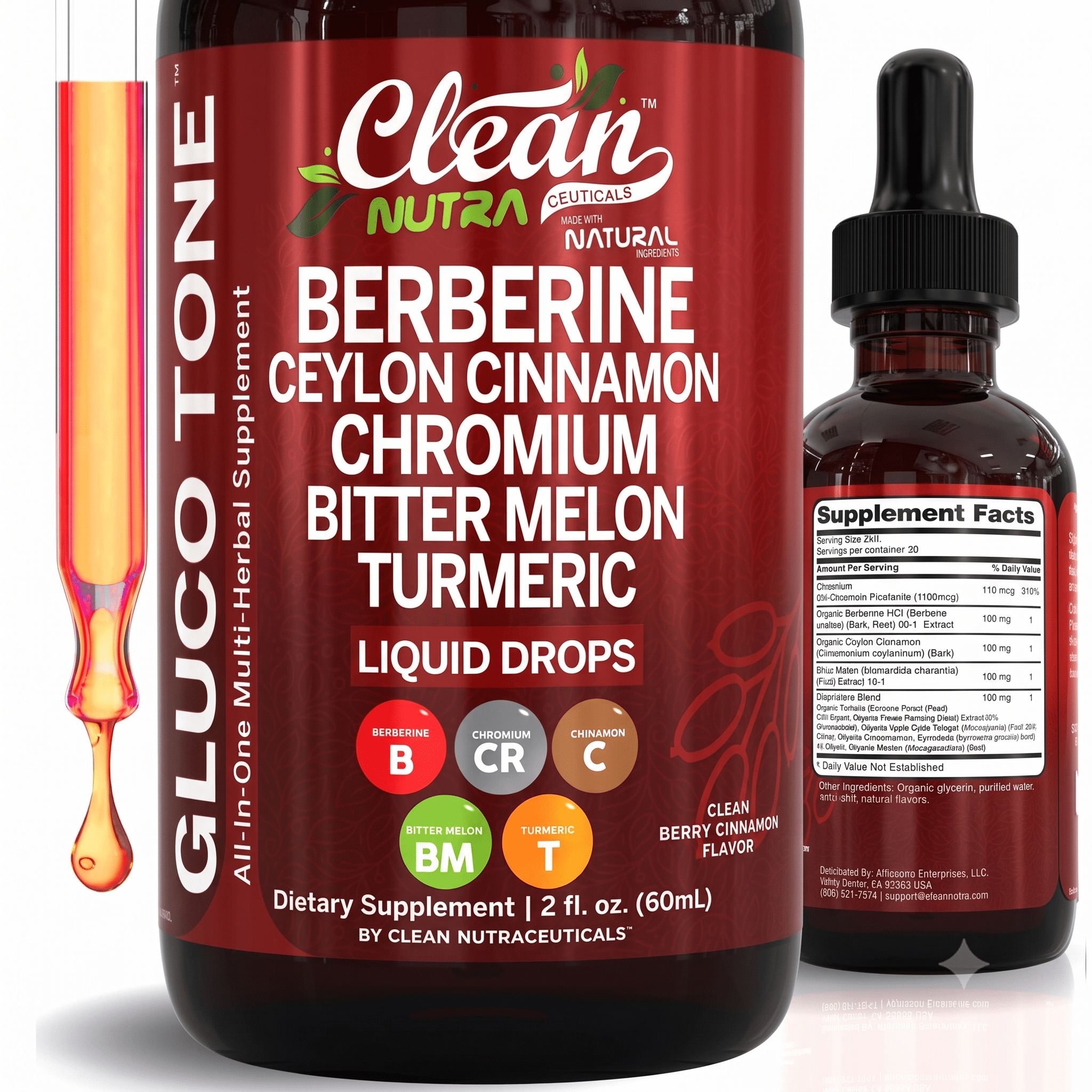 Clean Nutra Berberine with Ceylon Cinnamon Liquid Drops 60ml - Hamxi