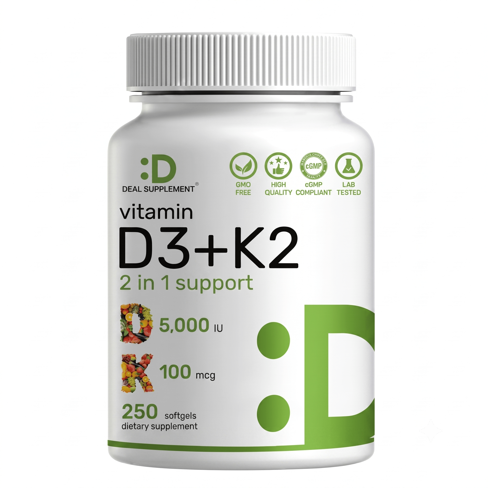 Deal Supplement Vitamin D3 5000 IU Plus K2 MK7 250 Count - Hamxi