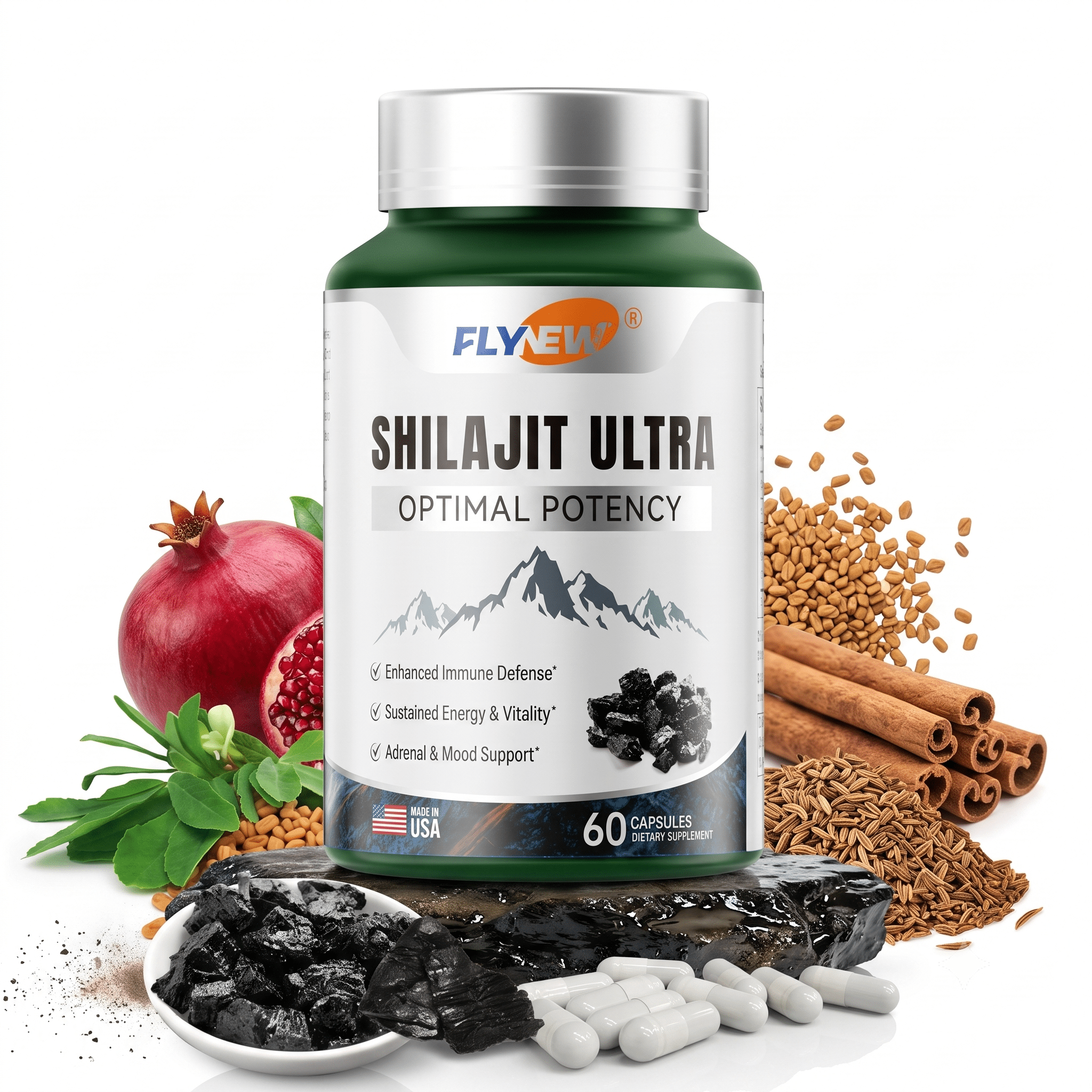 Flynew Shilajit Ultra with L-Arginine 60 Capsules - Hamxi