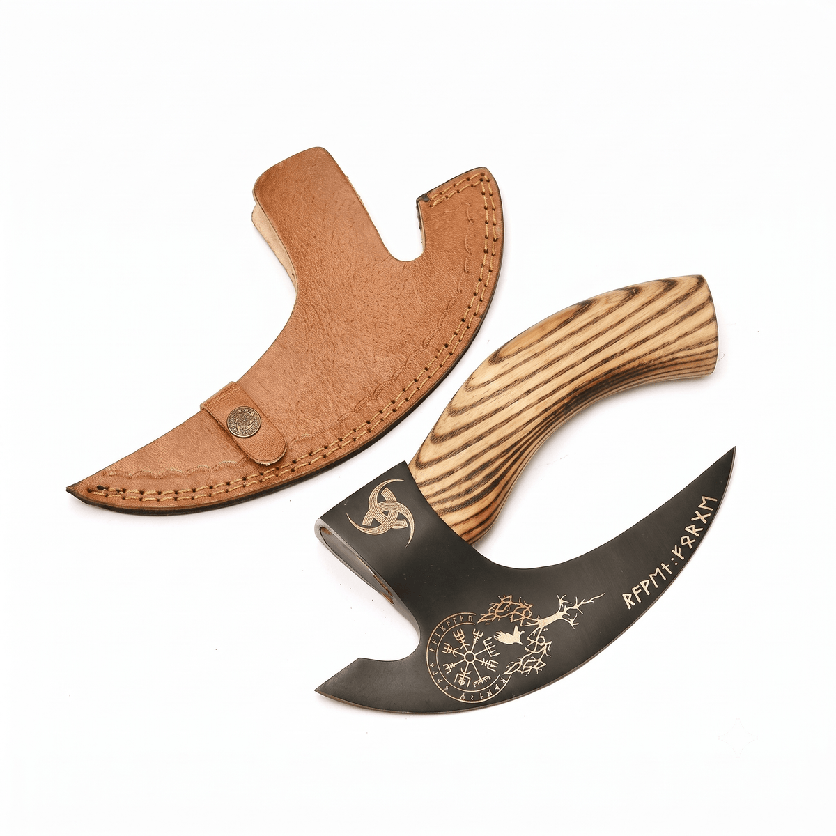 Handmade Carbon Steel Viking Pizza Cutter Axe with Leather Sheath - Hamxi