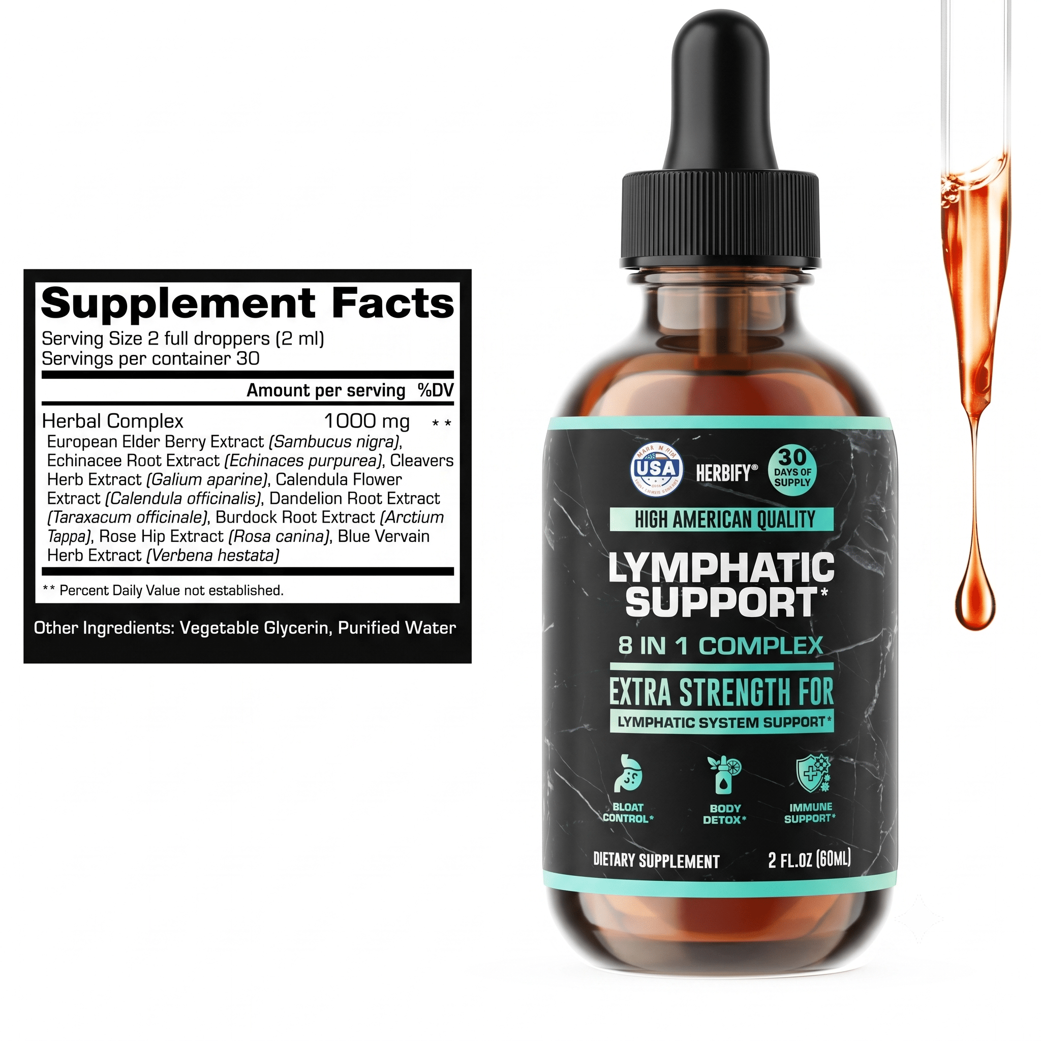 HERBIFY Lymphatic Drainage Drops Liver Detox Immune Support - Hamxi