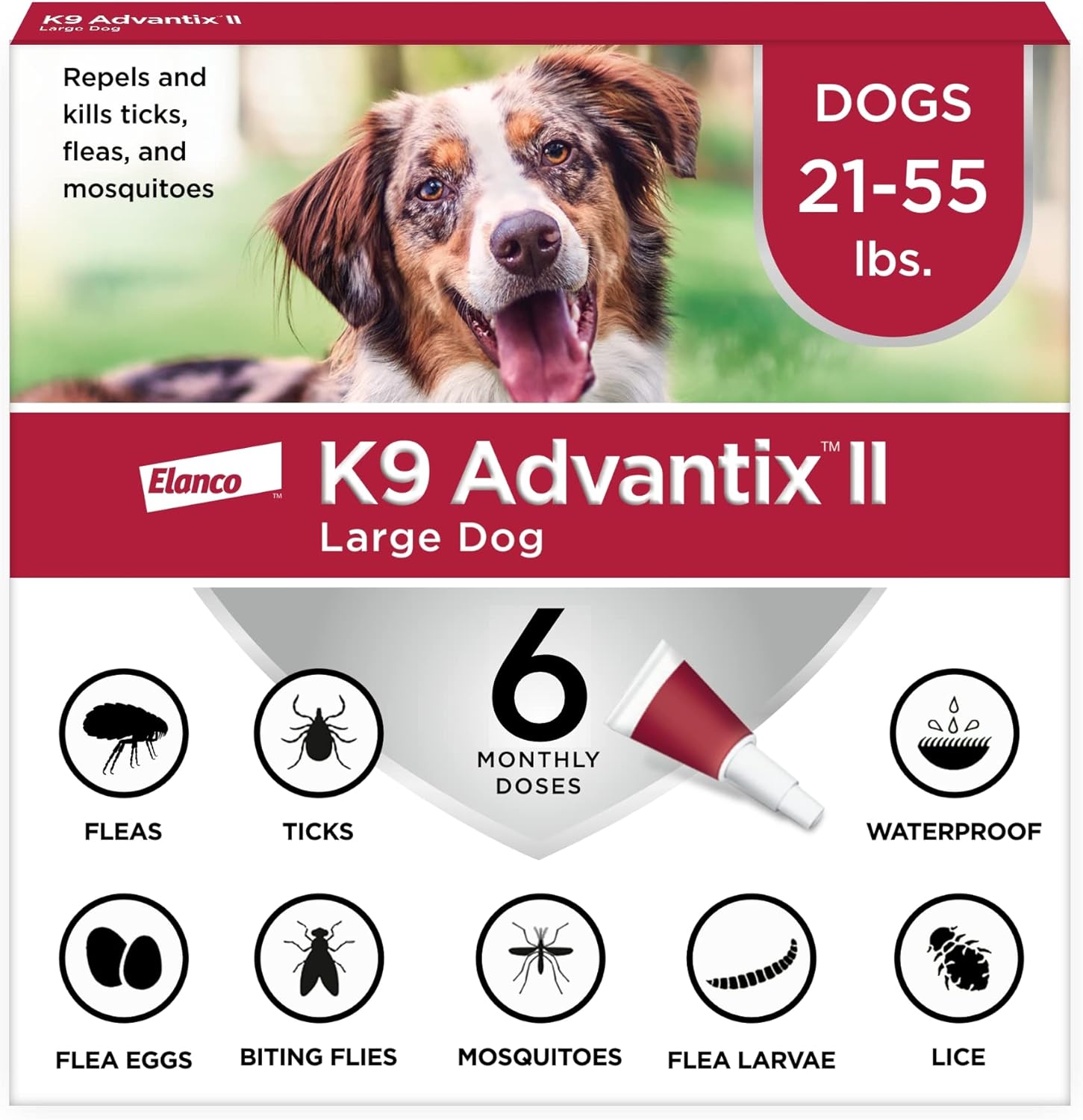 K9 Advantix II Flea Tick & Mosquito Treatment Large Dogs 21-55 lbs 6-Month Supply - Hamxi