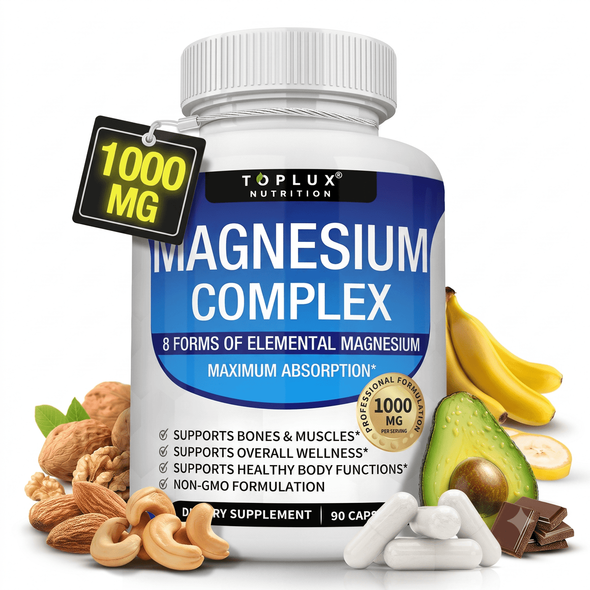 Magnesium Complex Supplement 8 Elemental 1000mg 90 Capsules - Hamxi
