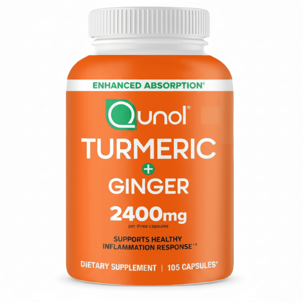 Qunol Turmeric Curcumin with Black Pepper & Ginger, 2400mg Turmeric Extract with 95% Curcuminoids, Extra Strength Supplement, Enhanced Absorption, Joint Support Supplement, 105 Count - Hamxi