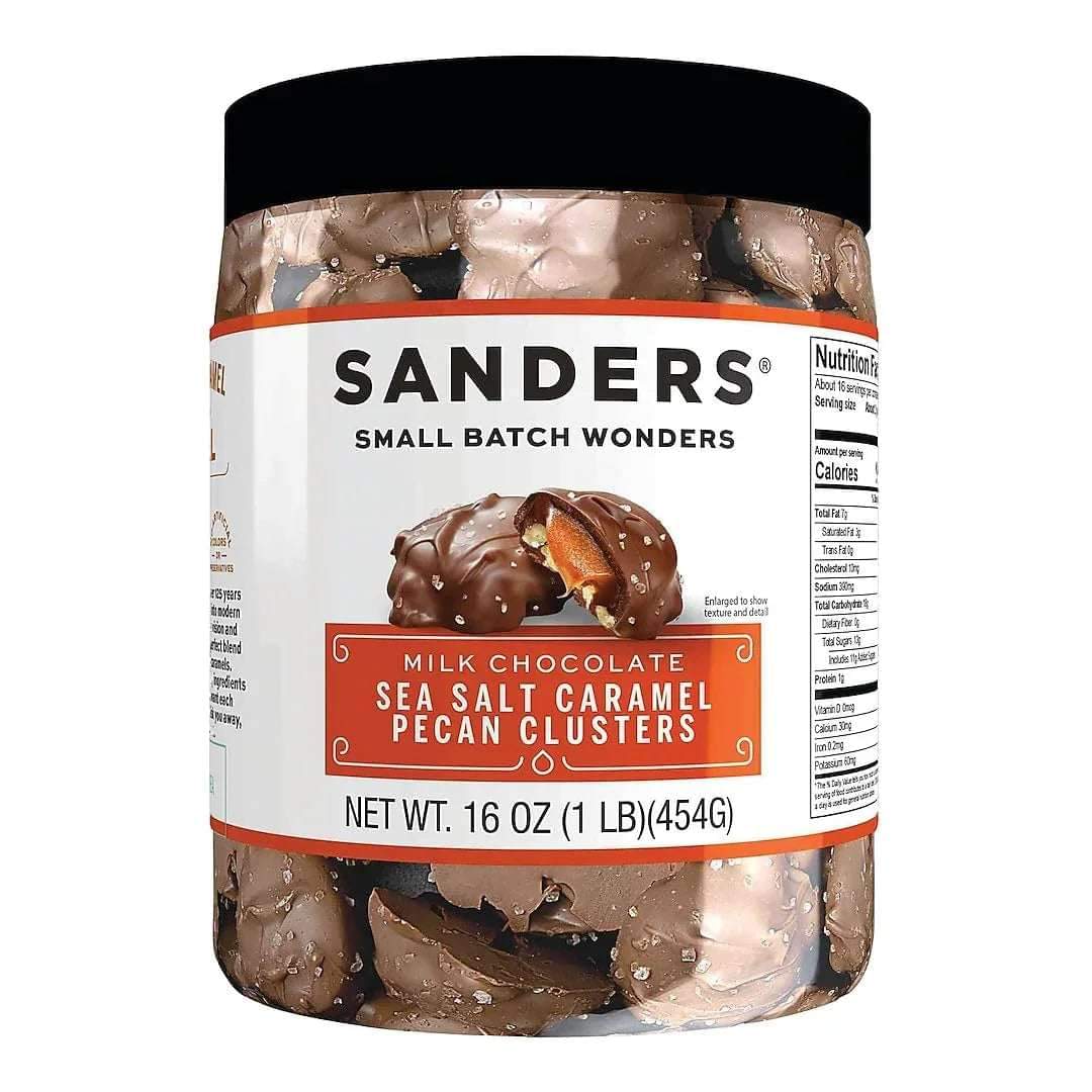 Sanders Milk Chocolate Sea Salt Caramel Pecan Clusters 16 oz - Hamxi