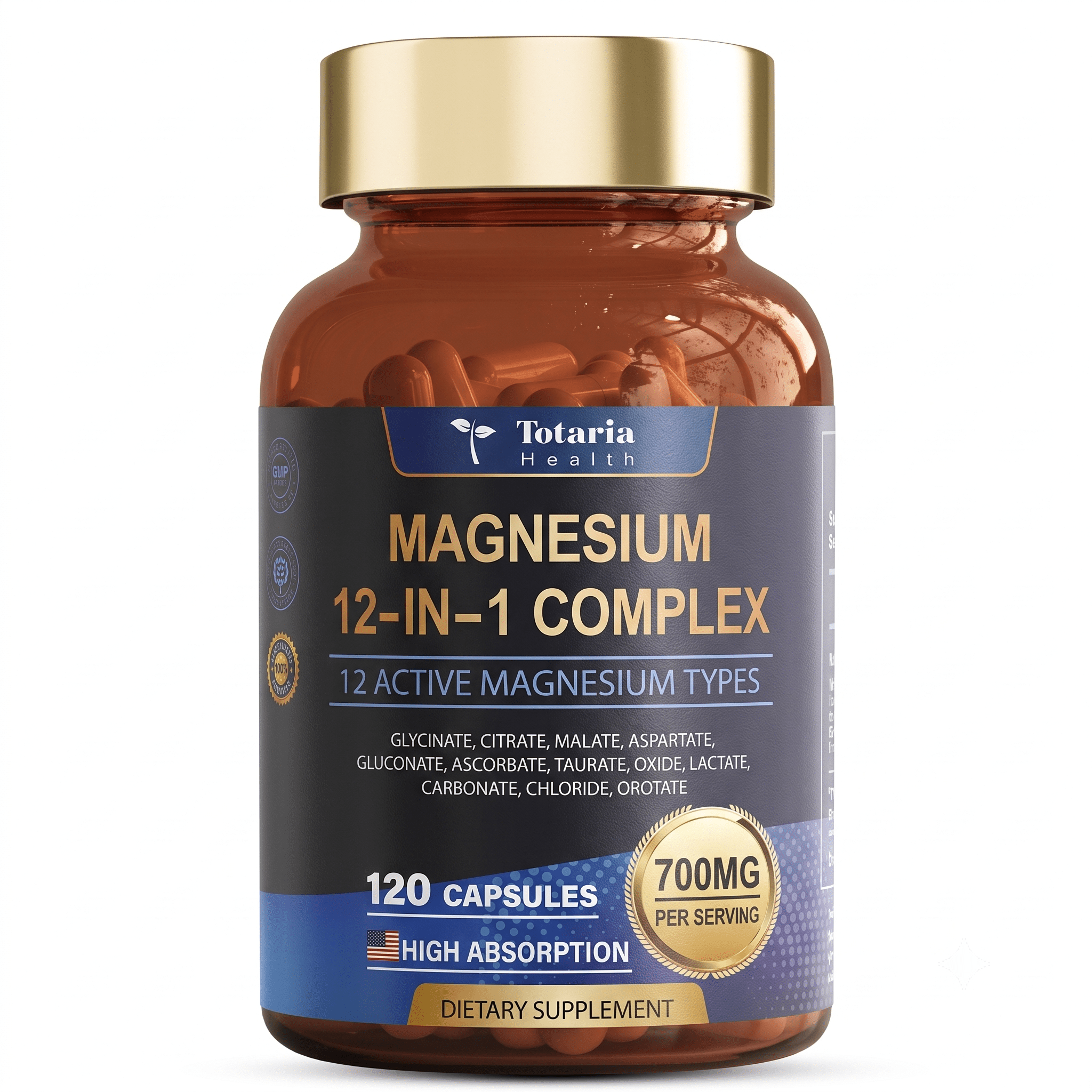 Totaria Magnesium Complex 700mg 12 in 1 Vegan 120 Capsules - Hamxi
