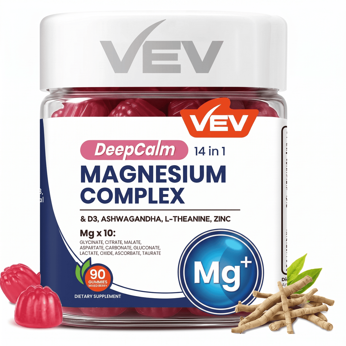VEV Magnesium Citrate Glycinate Gummies with D3 90 Count - Hamxi