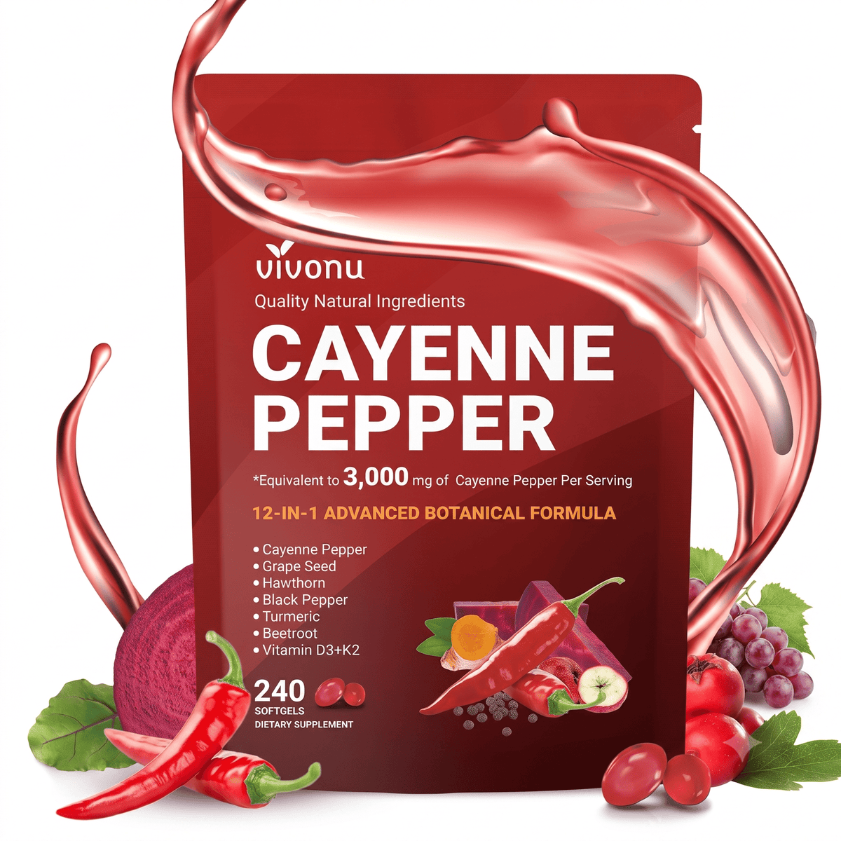 VivoNu Cayenne Pepper Softgels Supplement 240 Softgels - Hamxi